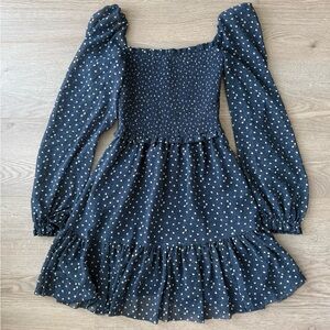 Aritzia Wilfred Tempest Navy/Polka Dot Mini Dress